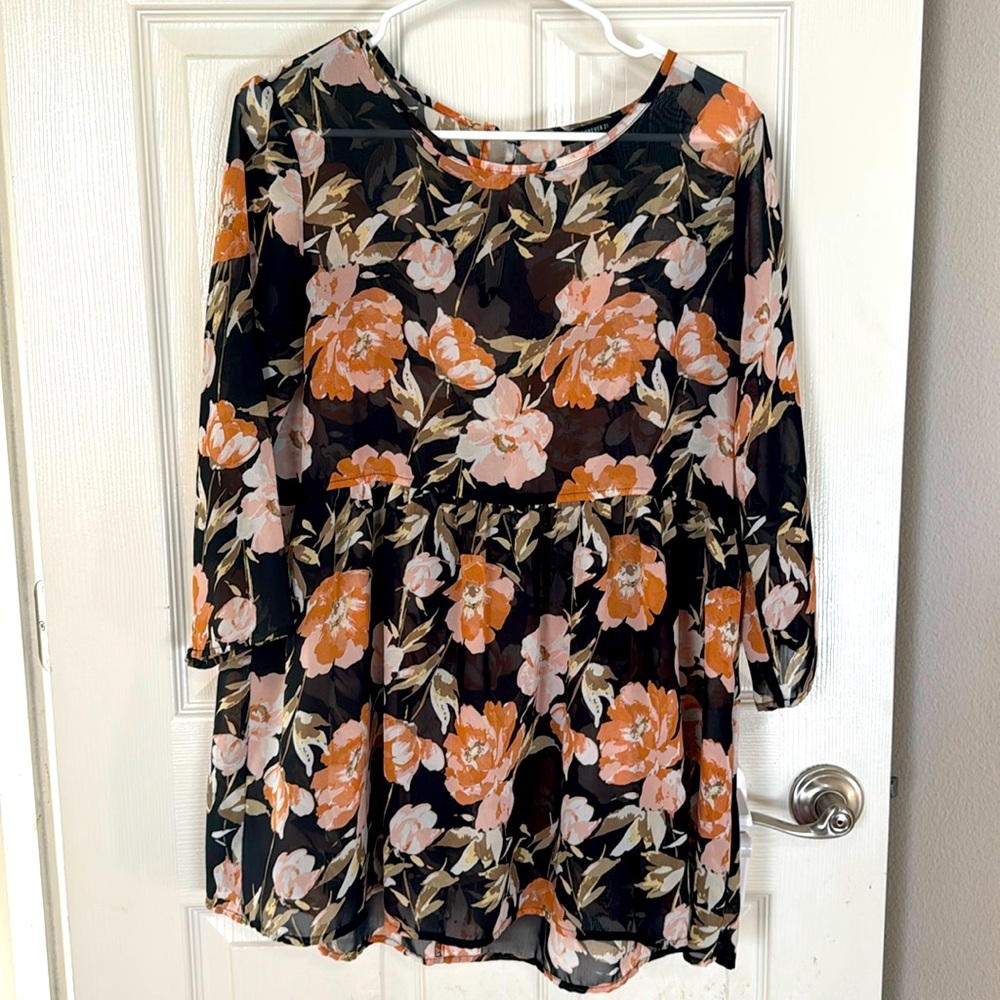 Black Floral Babydoll Top